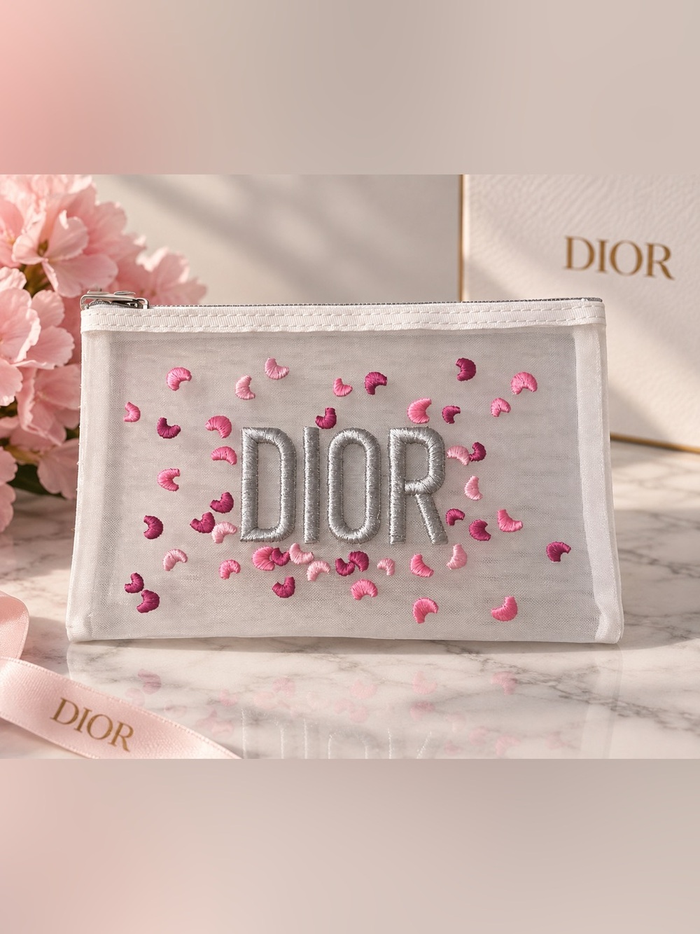 Dior Pink Petal Embroidered Cosmetic Pouch